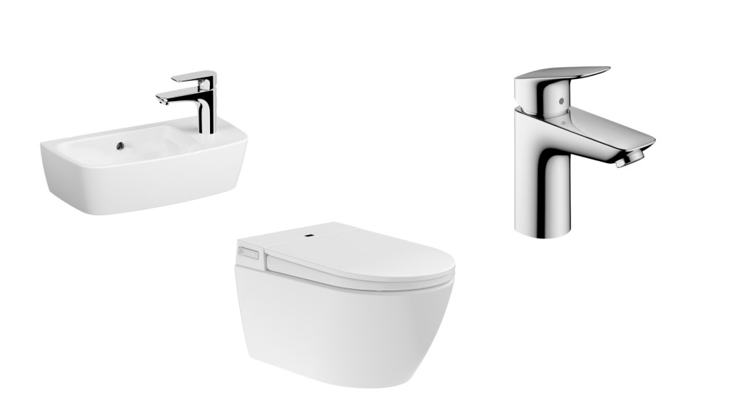 Chrome mixer, electric wall-mounted toilet Camargue clean & dry.